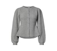 Strickjacke PIECES "PCSILLY LS PUFF KNIT CARDIGAN NOOS BC", Damen, Gr. L, grau (medium grau melange), Strick, Obermaterial: 90% Polyester, 5% Wolle, 5% Elasthan, unifarben, normal, Rundhals, Strickjac