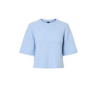 Strickpullover PIECES "PCSILLY SS O-NECK KNIT NOOS BC", Damen, Gr. S, cashmere blau detail:melange, Strick, Obermaterial: 90% Polyester, 5% Wolle, 5% Elasthan, meliert, loose fit taillenbedeckt, Rundh