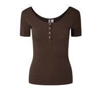 PIECES Slim Fit T-Shirt aus Baumwoll-Mix Modell 'KITTE' in Dunkelbraun, Größe XL