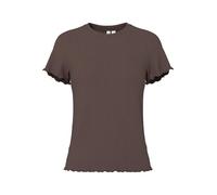 Kurzarmshirt PIECES "PCNICCA SS O-NECK TOP KAC BFD", Damen, Gr. S, hot fudge, Jersey, Obermaterial: 75% Viskose, 20% Polyester, 5% Elasthan, unifarben, normal, Rundhals, gewellter Abschluss, Shirts, V