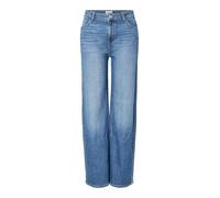 Weite Jeans PIECES "PCSILKE MW WIDE JEANS MB NOOS BC", Damen, Gr. 33, Länge 30, blau (medium blau denim), Denim/Jeans, Obermaterial: 99% Baumwolle, 1% Elasthan, Abriebeffekte, unifarben, relaxed fit, 