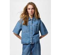 Pieces Boxy Fit Jeansbluse aus reiner Baumwolle Modell 'SKY' in Jeansblau, Größe L