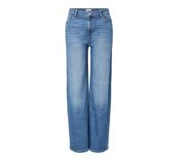 Weite Jeans PIECES "PCSILKE MW WIDE JEANS MB NOOS BC", Damen, Gr. 25, Länge 32, blau (medium blau denim), Denim/Jeans, Obermaterial: 99% Baumwolle, 1% Elasthan, Abriebeffekte, unifarben, relaxed fit, 