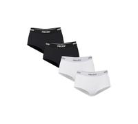 Hipster PIECES "PCLOGO LADY 4 PACK SOLID NOOS BC", Damen, Gr. M, 4 Stk., schwarz-weiß (schwarz pack:4 pack with blk, blk, weiß, weiß), Jersey, Obermaterial: 95% Baumwolle, 5% Elasthan, unifarben mit F