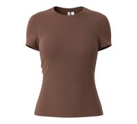 Kurzarmshirt PIECES "PCLULA SS TEE JRS NOOS", Damen, Gr. XL, braun (hot fudge), Jersey, Obermaterial: 90% Nylon, 10% Elasthan, unifarben, normal, Rundhals, Shirts, Materialmix (47455016-XL) hot fudge