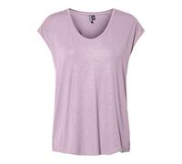 Kurzarmshirt PIECES "PCALICE SS GLITTER TEE JRS NOOS BC", Damen, Gr. L, winsome orchid detail:glitter silber, Jersey, Obermaterial: 95% Viskose, 5% Elasthan, glänzend, unifarben, regular fit normal, t
