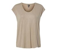 Kurzarmshirt PIECES "PCALICE SS GLITTER TEE JRS NOOS BC", Damen, Gr. M, greige detail:glitter silber, Jersey, Obermaterial: 95% Viskose, 5% Elasthan, glänzend, unifarben, regular fit normal, tiefer Ru