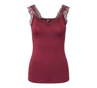 Spitzentop PIECES "PCBARBERA", Damen, Gr. S, tawny port, Jersey, Obermaterial: 95% Viskose, 5% Elasthan, unifarben, figurbetont normal, V-Ausschnitt, Tops Spitzentop, Viskosemischung (76258333-S) tawn