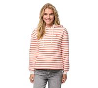 Kapuzensweatshirt PIECES "PCCHILLI LS HOODIE STRIPES EMB NOOS BC", Damen, Gr. L, weiß (cloud dancer stripes:tangerine tango, heart emb), Sweatware, Obermaterial: 50% Baumwolle, 50% Polyester, gestreif