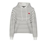 Kapuzensweatshirt PIECES "PCCHILLI LS HOODIE STRIPES EMB NOOS BC", Damen, Gr. S, weiß (cloud dancer stripes:parakeet, heart emb), Sweatware, Obermaterial: 50% Baumwolle, 50% Polyester, gestreift, bedr