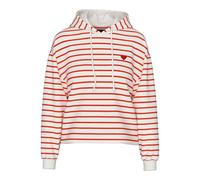 Kapuzensweatshirt PIECES "PCCHILLI LS HOODIE STRIPES EMB NOOS BC", Damen, Gr. M (38), weiß (cloud dancer stripes:tangerine tango, heart emb), Sweatware, Obermaterial: 50% Baumwolle, 50% Polyester, ges