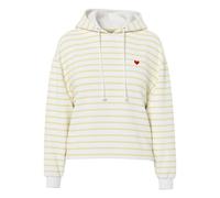 Kapuzensweatshirt PIECES "PCCHILLI LS HOODIE STRIPES EMB NOOS BC", Damen, Gr. M, weiß (cloud dancer stripes:parakeet, heart emb), Sweatware, Obermaterial: 50% Baumwolle, 50% Polyester, gestreift, bedr