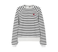 Sweatshirt PIECES "PCGRETA LS EMB UB SWEAT FC", Damen, Gr. XL, schwarz (cloud dancer stripes:schwarz, heart emb), Sweatware, Obermaterial: 78% Baumwolle, 22% Polyester, gestreift, regular fit normal,