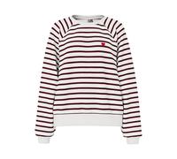 Sweatshirt PIECES "PCGRETA LS EMB UB SWEAT FC", Damen, Gr. S, cloud dancer stripes:tawny port, heart emb, Sweatware, Obermaterial: 78% Baumwolle, 22% Polyester, gestreift, regular fit normal, Rundhals