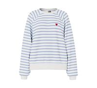 Sweatshirt PIECES "PCGRETA LS EMB UB SWEAT FC", Damen, Gr. S, cloud dancer stripes:hydrangea, heart emb, Sweatware, Obermaterial: 78% Baumwolle, 22% Polyester, gestreift, regular fit normal, Rundhals,