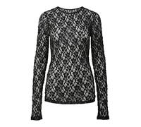 Spitzenshirt PIECES "PCHAZEL LS LACE TOP NOOS", Damen, Gr. L, schwarz, Spitze, Obermaterial: 98% Polyamid, 2% Elasthan, unifarben, normal, Rundhals, Shirts, Materialmix (70005469-L) schwarz