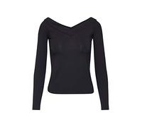Langarmshirt PIECES "PCMALIVA LS OFF SHOULDER V-NECK TOP NOOS", Damen, Gr. XS, schwarz, Jersey, Obermaterial: 90% Viskose, 10% Elasthan, unifarben, slim fit taillenbedeckt, V-Ausschnitt, Shirts Langar