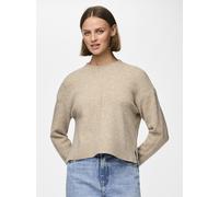 Strickpullover PIECES "PCMALOU LS O-NECK CUTLINE KNIT NOOS BC", Damen, Gr. M, beige (taupe gray detail:melange), Strick, Obermaterial: 65% Polyester, 17% Polyacryl, 10% Nylon, 5% Wolle, 3% Elasthan, m