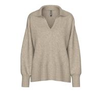 Pieces Regular Fit Strickpullover mit Woll-Anteil Modell 'MALOU' in Taupe Melange, Größe M