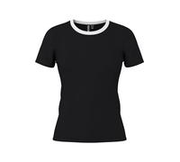 Kurzarmshirt PIECES "PCMAY SS TEE NOOS BC", Damen, Gr. L (40), schwarz detail:weiß contrast, Jersey, Obermaterial: 95% Baumwolle, 5% Elasthan, unifarben mit Farbeinsatz, modisch, normal, Rundhals, Kur