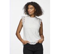 Spitzentop PIECES "PCOLLINE", Damen, Gr. XL, weiß (wollweiß), Spitze, Obermaterial: 90% Nylon, 10% Elasthan, unifarben, figurumspielend normal, Rundhals, Spitze, Tops Spitzentop, Topseller (89280603-X