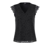 Spitzentop PIECES "PCOLLINE SL LACE V-NECK TOP WVN NOOS", Damen, Gr. L (40), schwarz, Spitze, Obermaterial: 90% Nylon, 10% Elasthan, unifarben, modisch, regular fit, V-Ausschnitt, ohne Ärmel, Tops (62