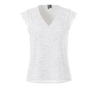 Spitzentop PIECES "PCOLLINE SL LACE V-NECK TOP WVN NOOS", Damen, Gr. L, weiß (cloud dancer), Spitze, Obermaterial: 90% Nylon, 10% Elasthan, unifarben, regular fit normal, V-Ausschnitt, Tops Spitzentop