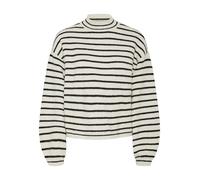 Stehkragenpullover PIECES "PCPENNA LS HIGH NECK KNIT BC", Damen, Gr. S (36), beige (weißcap gray stripes:schwarz), Strick, Obermaterial: 58% Polyester, 38% Polyacryl, 4% Elasthan, gestreift, Pullover 