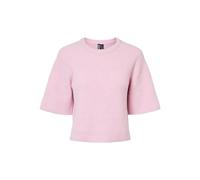 Strickpullover PIECES "PCSILLY SS O-NECK KNIT NOOS BC", Damen, Gr. L, roseate spoonbill detail:melange, Strick, Obermaterial: 90% Polyester, 5% Wolle, 5% Elasthan, meliert, loose fit taillenbedeckt, R