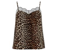 Trägertop PIECES "PCTIFFANY STRAP LACE TOP WVN NOOS BC", Damen, Gr. S, schwarz aop:leo, Web, Obermaterial: 100% Polyester, bedruckt, regular fit normal, V-Ausschnitt, Tops Trägertop, Kunstfaser, regul