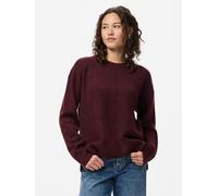Strickpullover PIECES "PCMALOU LS O-NECK CUTLINE KNIT NOOS BC", Damen, Gr. S, tawny port detail:melange, Strick, Obermaterial: 65% Polyester, 17% Polyacryl, 10% Nylon, 5% Wolle, 3% Elasthan, meliert, 