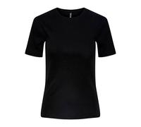 Kurzarmshirt PIECES "PCRUKA SS TOP JRS NOOS BC", Damen, Gr. XS, schwarz, Jersey, Obermaterial: 95% Baumwolle, 5% Elasthan, unifarben, slim fit normal, Rundhals, Shirts, mit gerippter Struktur (8992576