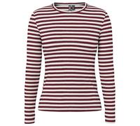 Langarmshirt PIECES "PCRUKA LS TOP NOOS BC", Damen, Gr. XL, rot (tawny port stripes:cloud dancer), Single Jersey, Obermaterial: 95% Baumwolle, 5% Elasthan, gestreift, slim fit normal, Rundhals, Shirts