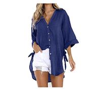 Pieces Shirt Damen Weisses Bluse Damen Shirt Damen Sexy Damen Tshirt Sommer T Shirt Muttertag Satin Bluse Tunika Damen Sommer Leinenhemd(1-Blue, XL)