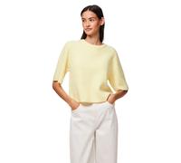 Strickpullover PIECES "PCSILLY SS O-NECK KNIT NOOS BC", Gr. XL, pale banana detail:melange, Strick, Obermaterial: 90% Polyester, 5% Wolle, 5% Elasthan, meliert, loose fit taillenbedeckt, Rundhals, Pul