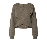 Wickelpullover PIECES "PCSILLY LS REV WRAP KNIT NOOS BC", Damen, Gr. XL, morel, Strick, Obermaterial: 90% Polyester, 5% Wolle, 5% Elasthan, meliert, unifarben, figurbetont taillenlang, V-Ausschnitt, P