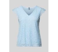 Pieces Slim Fit Blusentop mit Spitzenbesatz Modell 'OLLINE' in Hellblau, Größe L