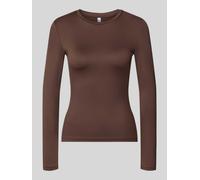 PIECES Slim Fit Langarmshirt mit Rundhals-Ausschnitt Modell 'LULA' in Dunkelbraun, Größe L