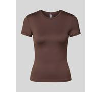 PIECES Slim Fit T-Shirt mit Rundhals Modell 'LULA' in Dunkelbraun, Größe XS