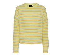 Pieces Women's PCBINA LS O-Neck Knit BC Strickpullover, ICY Morn/Stripes:CDAN-FLX-Pale Lime Yellow, XL