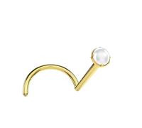 Piercing Nose Pin Nasenstecker Echt 750 Gold mit Echter Zuchtperle Nasenpiercing 18 ct Gelbgold Spirale Maße 0,6 x 6 x 2,5 mm 45066
