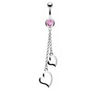 Piercingfaktor Bauchnabelpiercing Chirurgenstahl Bauch Bauchnabel Piercing Banane Stecker Anhänger mit Kristall Zwei Herzen Ketten Silber Pink