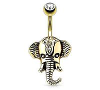 Piercingfaktor Bauchnabelpiercing Chirurgenstahl Bauch Bauchnabel Piercing Banane Stecker Anhänger mit Indischer Elefant Vintage Kristall Gold