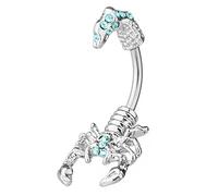 Piercingfaktor Bauchnabelpiercing Chirurgenstahl Bauch Bauchnabel Piercing Banane Stecker Anhänger mit Kristall Reverse Skorpion Silber Aqua