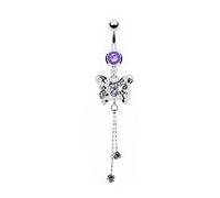 Piercingfaktor Bauchnabelpiercing Chirurgenstahl Bauch Bauchnabel Piercing Banane Stecker Anhänger mit Kristall Schmetterling Silber Tanzanite