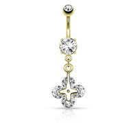 Piercingfaktor Bauchnabelpiercing Chirurgenstahl Bauch Bauchnabel Piercing Banane Stecker Anhänger mit Kristall Kleeblatt Ornament Gold