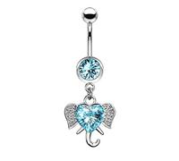 Piercingfaktor Bauchnabelpiercing Chirurgenstahl Bauch Bauchnabel Piercing Banane Stecker Anhänger mit Kristall Elefant Herz Lang Silber Aqua