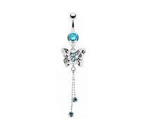 Piercingfaktor Bauchnabelpiercing Chirurgenstahl Bauch Bauchnabel Piercing Banane Stecker Anhänger mit Kristall Schmetterling Silber Aqua