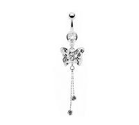 Piercingfaktor Bauchnabelpiercing Chirurgenstahl Bauch Bauchnabel Piercing Banane Stecker Anhänger mit Kristall Schmetterling Silber Clear