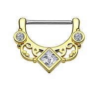 Piercingfaktor Brustpiercing Brustwarzen Intimpiercing Nippelpiercing Barbell Intim Nippel Brust Piercing Clicker Ring Tribal Kristall Quadrat Gold